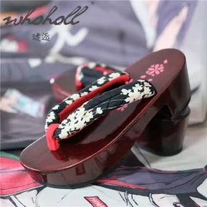 Sakura Print Wooden Geta Clogs - Handcrafted Festival & Resort Footwear