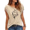 Horse Print Tassel T-Shirt – Summer Festival & Western Ready