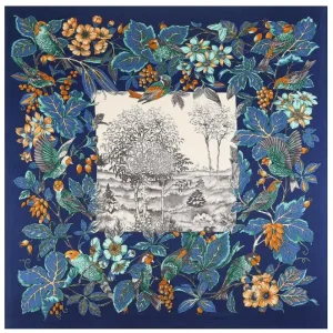 Oversized Twill Silk Scarf - Botanical Birds Travel & Resort Elegance