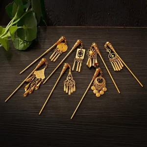 Golden Feather Tassel Hair Stick – Vintage Bohemian Hairpin for Weddings & Special Occasions
