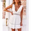 Crochet Lace Cotton Mini Dress – Backless Beach Holiday Style