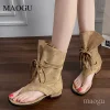Open Toe Lace-Up Faux Suede Summer Boots – Boho Festival Wrap Style