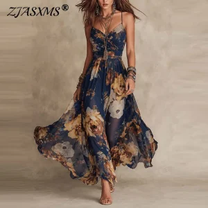 Brunch & Casual Retro Floral Maxi Dress with Wrap Bust - Beach Holiday & Vacation Ready