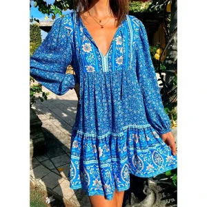 Vintage Floral Tie Front Mini Dress - Boho Holiday Favorite
