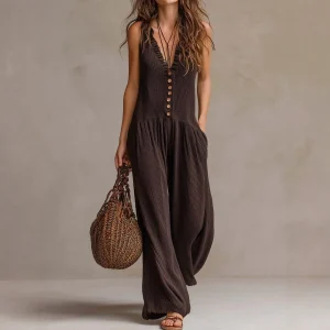 Boho V-Neck Wide Leg Jumpsuit - High Waist Summer Essential