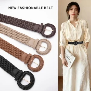 Vintage Woven Waist Belt - Round Hollow Buckle Boho Style