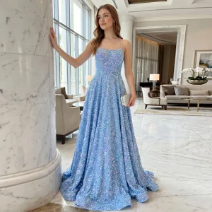 Festival Sequin A-Line Maxi Dress with Spaghetti Straps - Music Festival & Evening Party Ready