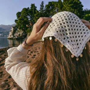 Boho Crochet Triangle Head Scarf - Beach Vacation Festival Style