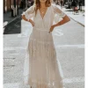 Lace Tiered Maxi Dress – Flare Sleeves for Summer Parties & Holidays
