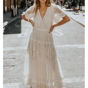 Lace Tiered Maxi Dress - Flare Sleeves for Summer Parties & Holidays