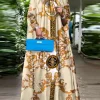 Bohemian Printed Maxi Dress with Stand Collar – Wedding Guest & Summer Occasion