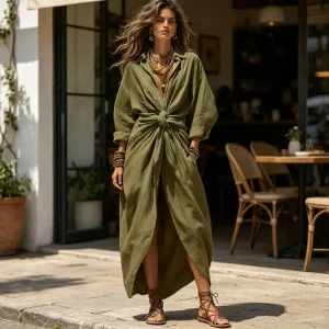 Boho Ruffle Maxi Dress - V Neck Tie Waist - Beach & Wedding Guest