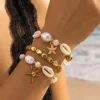 Shell & Pearl Stacked Bracelets – Beach Vacation Bohemian Style