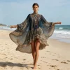 Boho Floral Chiffon Mini Dress with Smocked High Neck – Beach & Party Ready