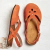 Flat Leather Sandals – Hollow Ankle Strap Beach Sandals