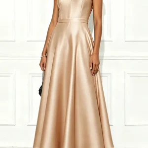 Satin V-Neck Maxi Dress with Draped Waist - Elegant Wedding Guest & Boho Evening Style