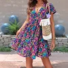 Boho Floral Mini Dress with A-Line Silhouette – Beach & Brunch Ready