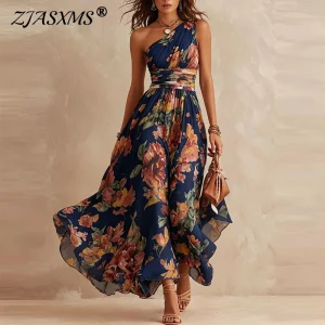 Sunlit One Shoulder Print Maxi Dress - Beach & Holiday Ready