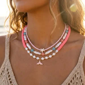 Boho Layered Starfish Pearl Necklace - Beach Vacation Style