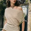 Boho Off Shoulder Cut Out Knit Top with Cropped Silhouette – Resort Getaway & Summer Escape Style
