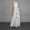 Boho Halter Floral Pleated Maxi Dress with Draped Detail – Vacation & Resort Ready