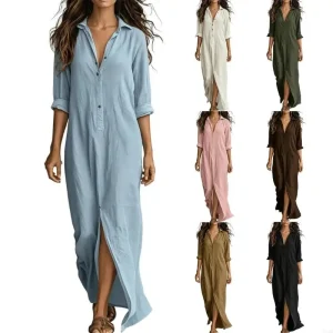 Boho Shirt Dress - Button Front Beach Maxi Dress