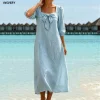 Boho Midi Dress – Square Neck Bow Detail – Beach & Holiday Style