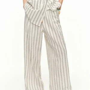 Striped Linen Cotton Trousers with Drawstring Waist – Coastal Beach Boho