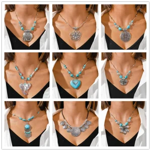 Boho Turquoise Plant Pendant Necklace - Party & Statement Style