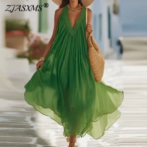 Moonlit Lace Trim Pleated Maxi Dress - Beach Vacation & Wedding Guest Boho Style