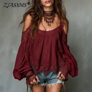 Boho Lace Trim Cold Shoulder Blouse - Romantic Everyday Elegance