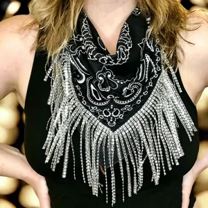 Boho Fringe Paisley Bandana Scarf - Rhinestone Festival & Coastal Ready