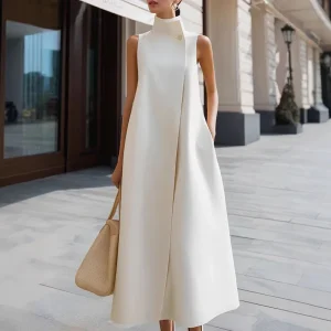Boho High Neck Pocket Maxi Dress - A-Line Silhouette - Summer & Resort Ready