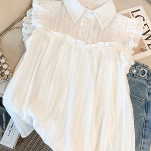 Ruffled Flying Sleeve Blouse with Vintage Collar - Romantic Summer Casual Top for Everyday Elegance