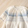 Organic Cotton Boho Blouse – Geometric Embroidery & Ruffled Collar for Summer Days