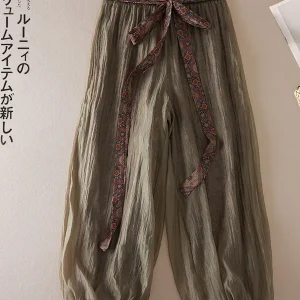 Boho Floral Linen Palazzo Pants - Elastic Waist Summer Escape