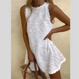 Boho Lace Mini Dress - Hollow Out Detail for Beach & Vacation