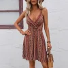 Coastal Stripe Wrap Mini Dress with V Neck & Spaghetti Straps – Effortless Beach Day Essential