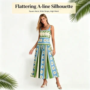 Floral Print Linen Dress - Square Neck - Holiday Ready