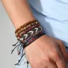 Handwoven Leather & Wooden Bead Stacked Bracelet – Artisan Heritage Style