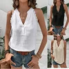 White Lace Trim V-Neck Tank Top with Hollow Detail – Summer Beach & Everyday Boho Essential