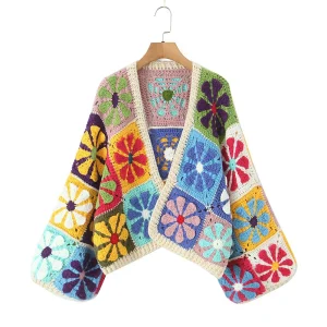 Floral Crochet Cardigan with Batwing Sleeves - Festival & Holiday Ready