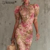Boho High Neck Maxi Dress – Floral Ruffle Puff Sleeve Party Style