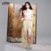 Boho Watercolor Floral Palazzo Pants – Drawstring Wide Leg Comfort