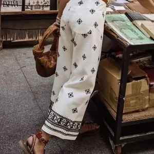 Vintage Boho Wide-Leg Pants with Embroidery - Summer Vacation Ready