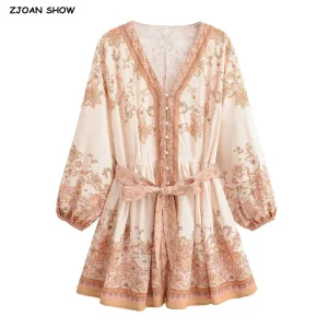 Boho Floral Mini Dress with Tie Sashes - Holiday & Resort Ready