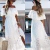 Boho Lace Maxi Dress – Off Shoulder Embroidery – Beach & Resort Ready