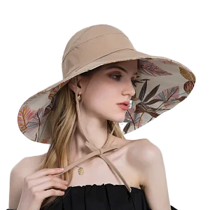 Floppy Wide Brim Sun Hat with Reversible Floral Design - Beach Travel & Resort Style
