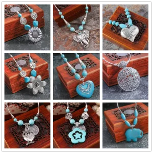 Chunky Turquoise Statement Necklace - Party & Bohemian Style