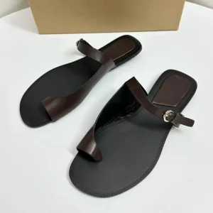 Flat Leather Sandals - Bohemian Clip Toe Beach Slides
